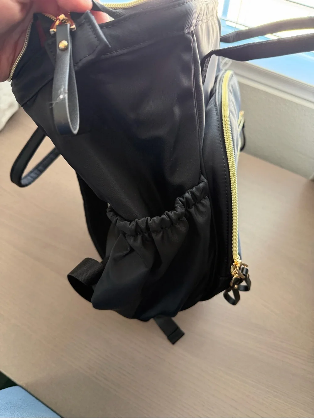 Black Women's Baby Bag Tote with Gold Hardware